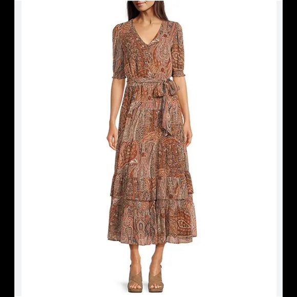 Lauren Ralph Lauren Paisley Print Tie Waist Crinkle Maxi Dress - Picture 2 of 8